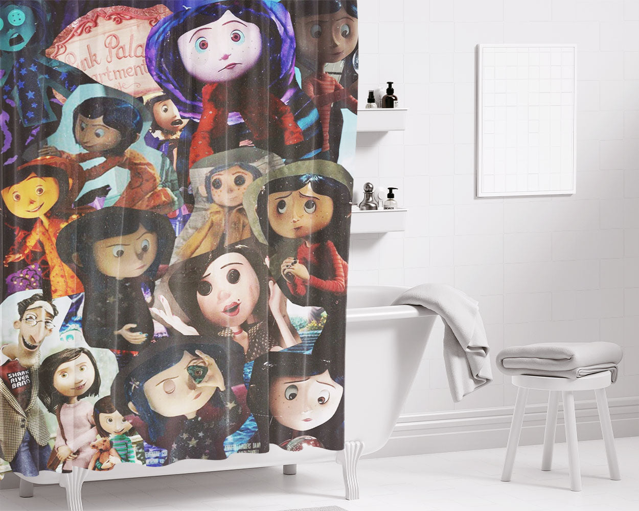 Coralline Button Eyes Collage 2 Bathroom Shower Curtain Fabric Waterproof | 66 X 72 Inch