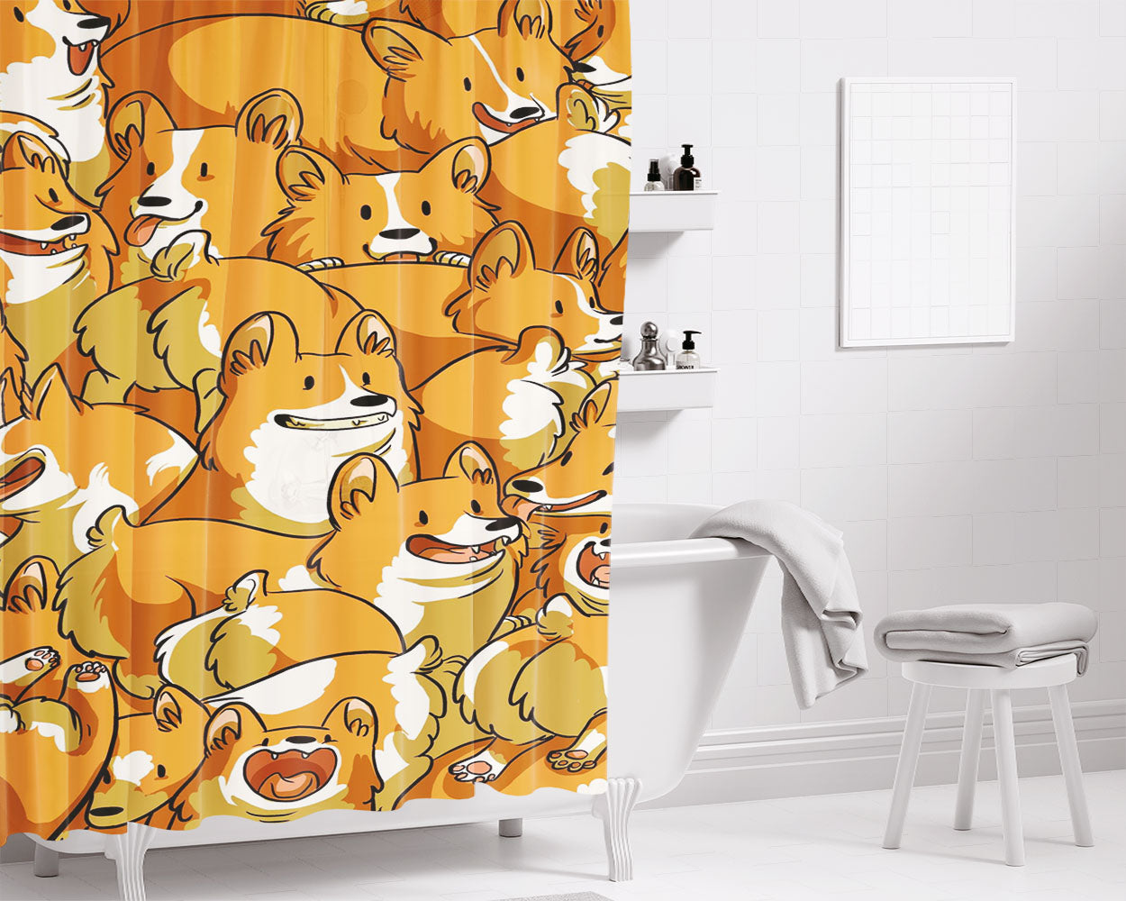 Corgi Addict Bathroom Shower Curtain Fabric Waterproof | 66 X 72 Inch