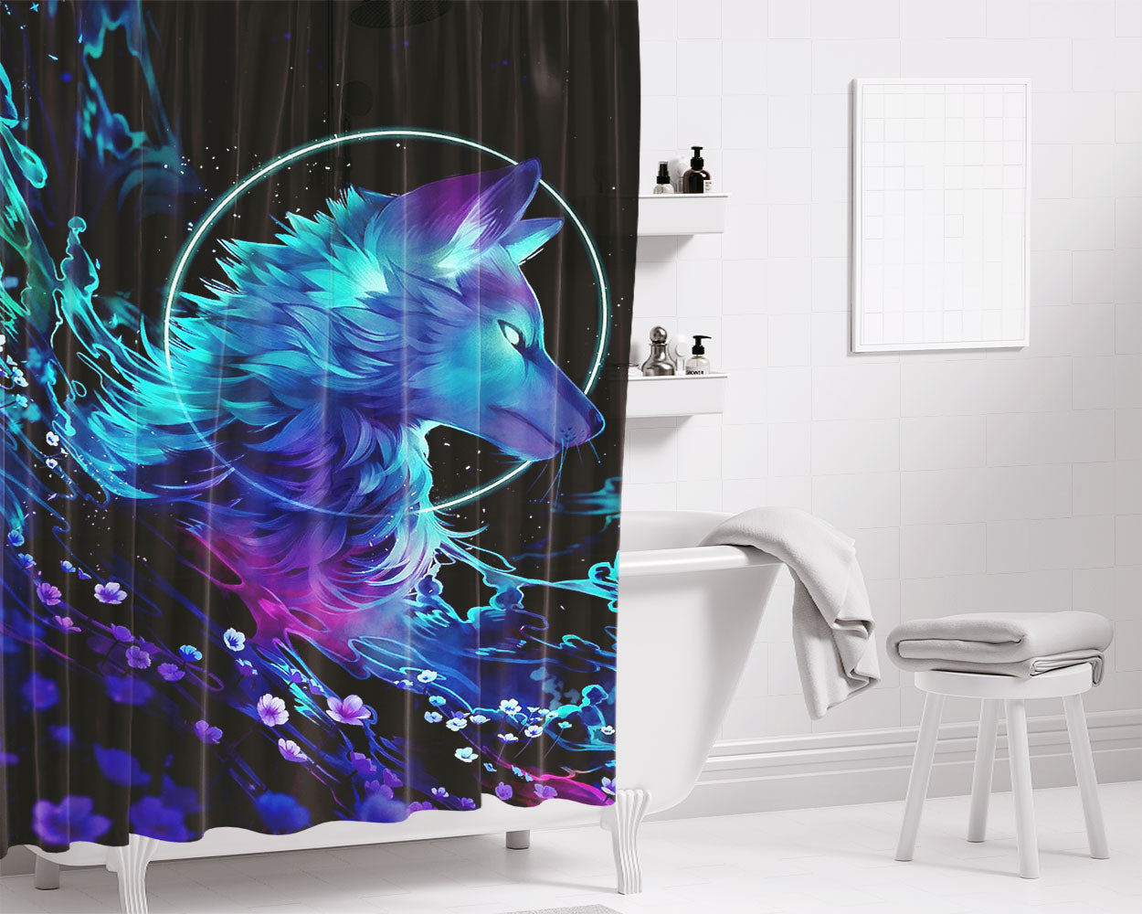 Cosmic Wolf Of Galaxy Bathroom Shower Curtain Fabric Waterproof | 66 X 72 Inch