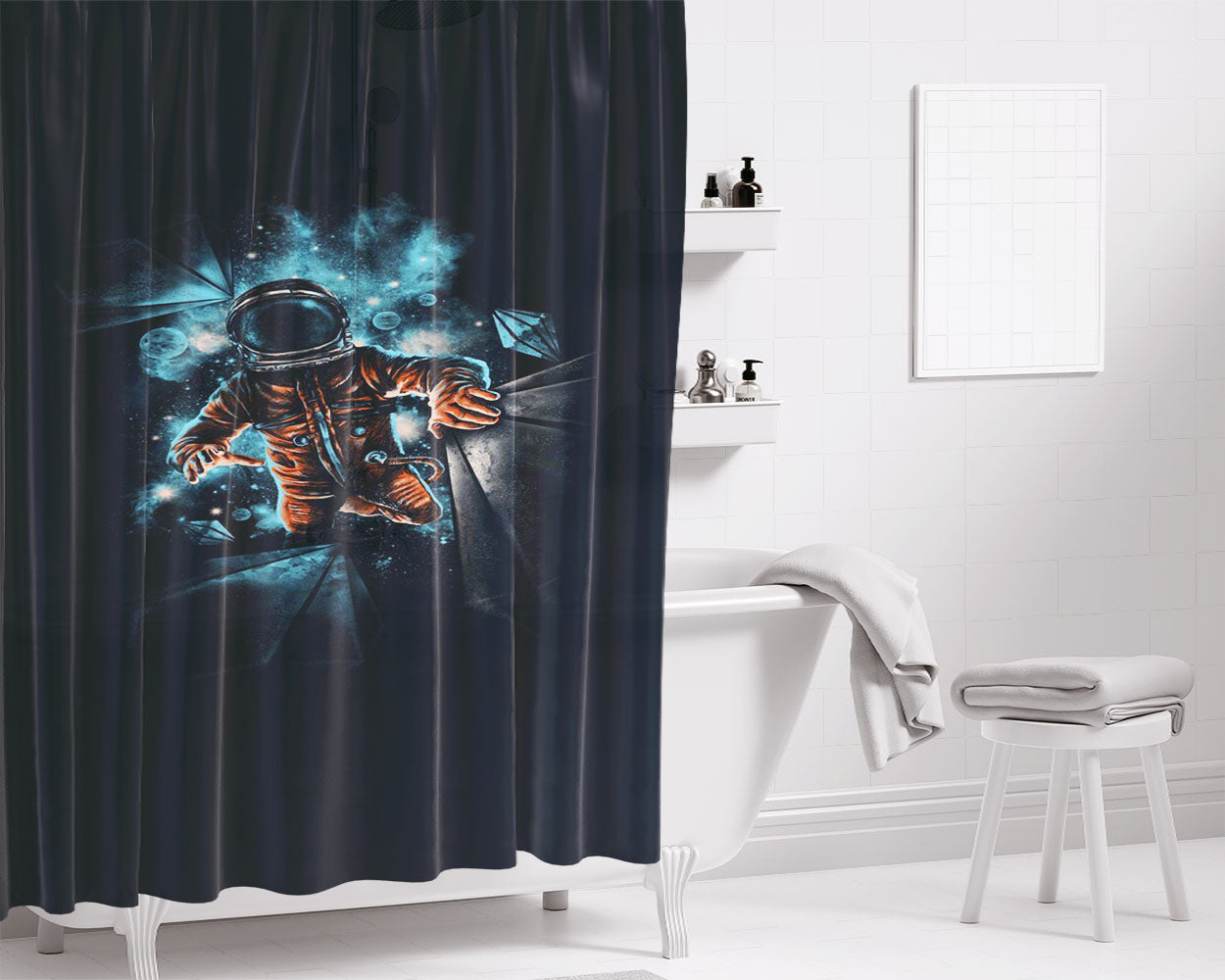 Cosmos Astronot Bathroom Shower Curtain Fabric Waterproof | 66 X 72 Inch