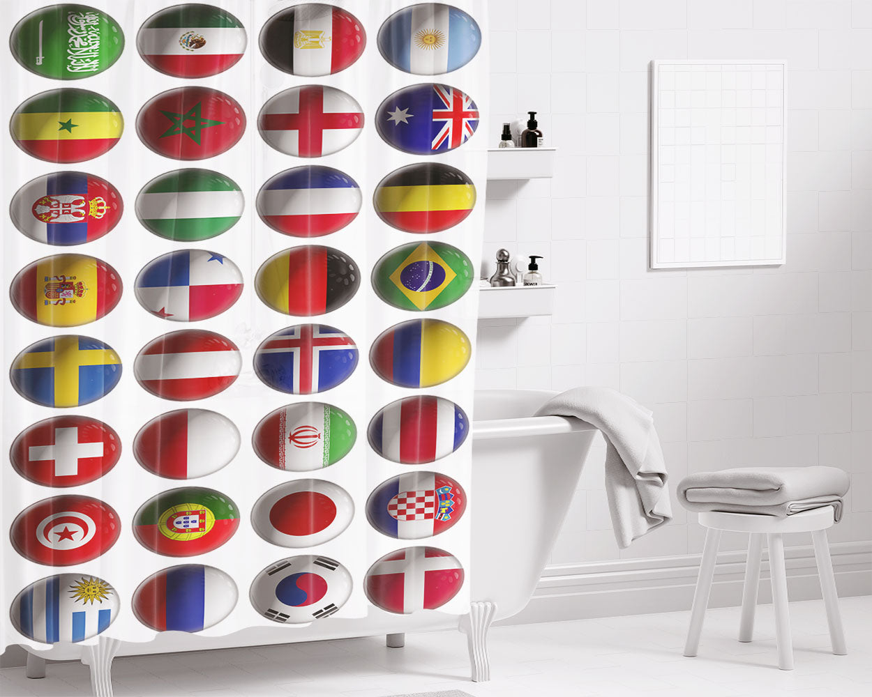 Country In The World Cup 2018 Bathroom Shower Curtain Fabric Waterproof | 66 X 72 Inch
