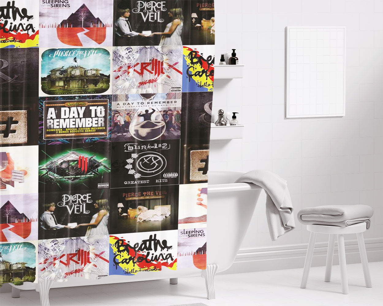 Cover Album Rock Band Collage Bathroom Shower Curtain Fabric Waterproof | 66 X 72 Inch