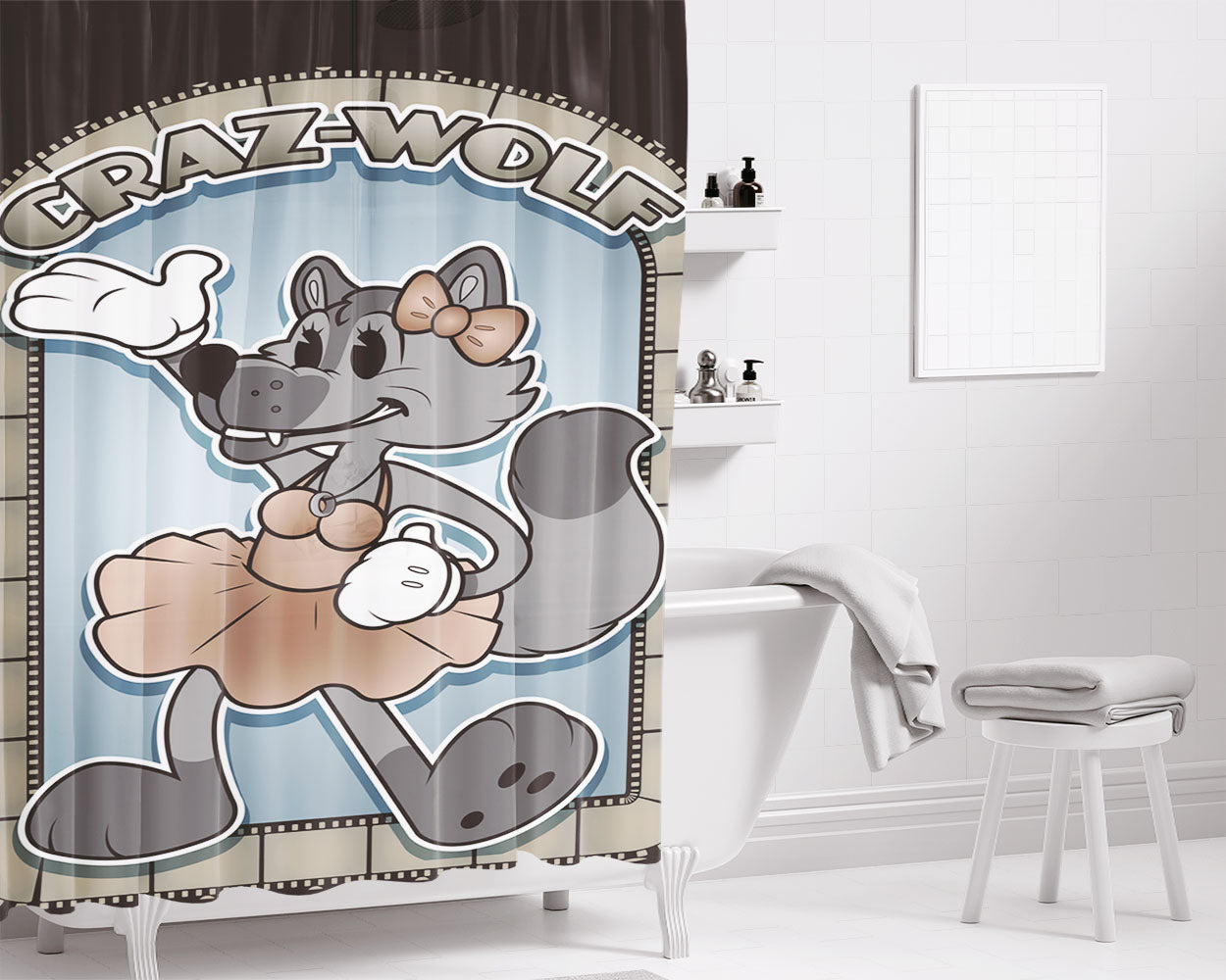 Craz Wolf Bathroom Shower Curtain Fabric Waterproof | 66 X 72 Inch
