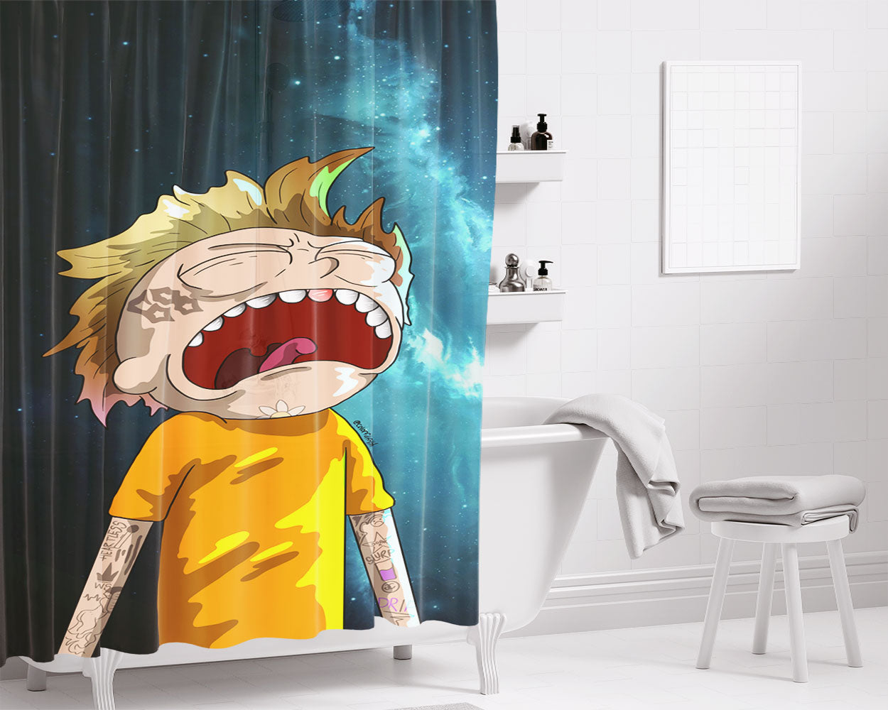 Crying Morty Digital Art Bathroom Shower Curtain Fabric Waterproof | 66 X 72 Inch