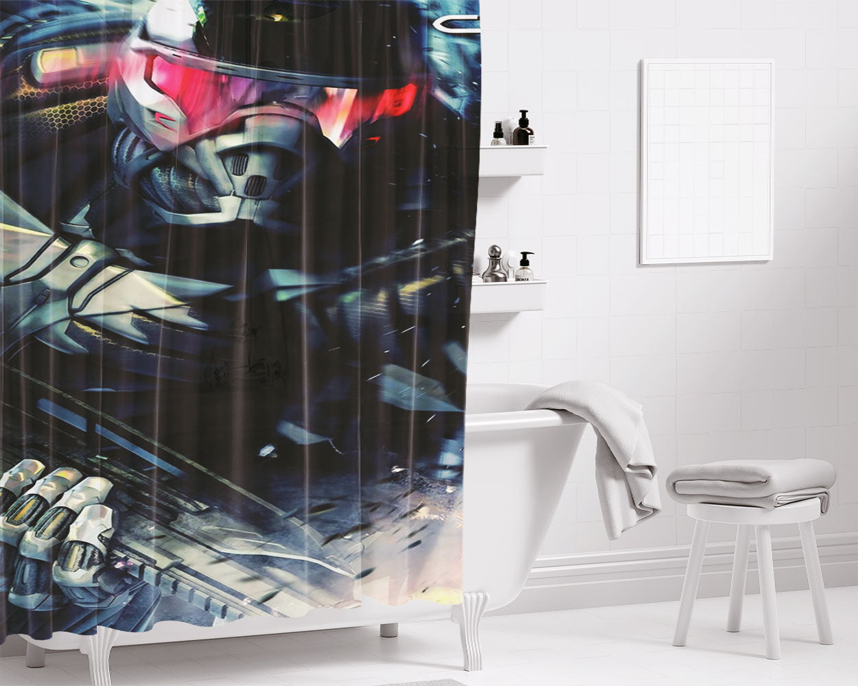 Crysis Robot Fighter Poster Bathroom Shower Curtain Fabric Waterproof | 66 X 72 Inch