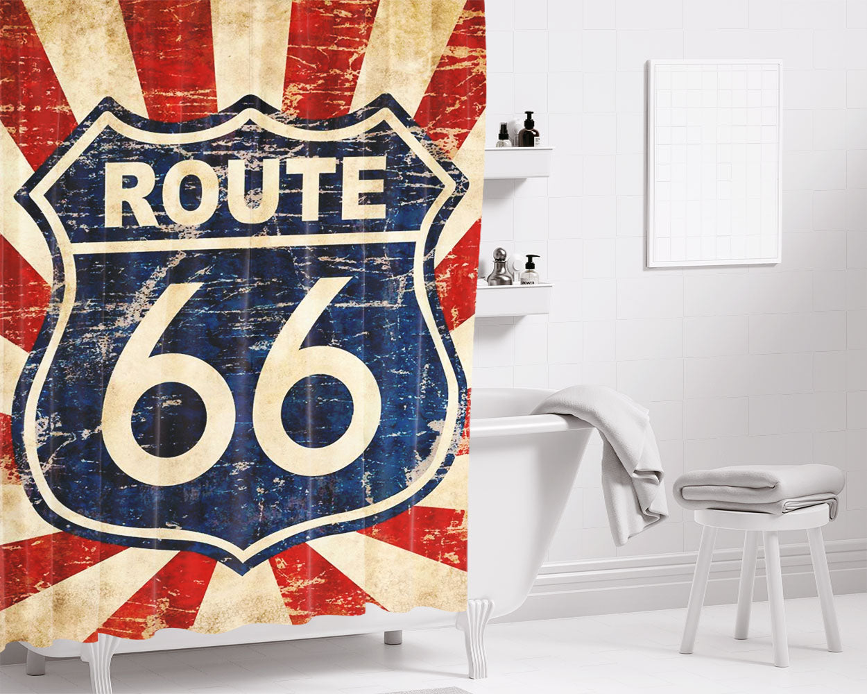 Cuadros Route 66 Bathroom Shower Curtain Fabric Waterproof | 66 X 72 Inch