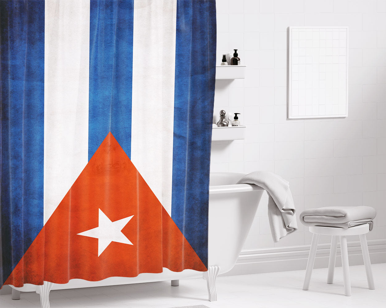 Cuban Flag Bathroom Shower Curtain Fabric Waterproof | 66 X 72 Inch