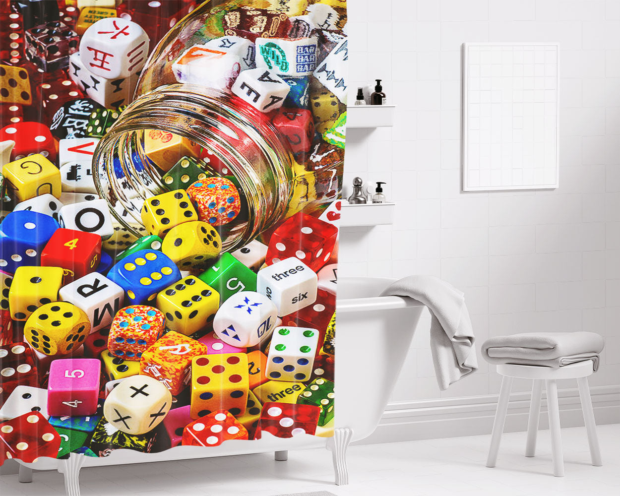 Cube Collage Bathroom Shower Curtain Fabric Waterproof | 66 X 72 Inch