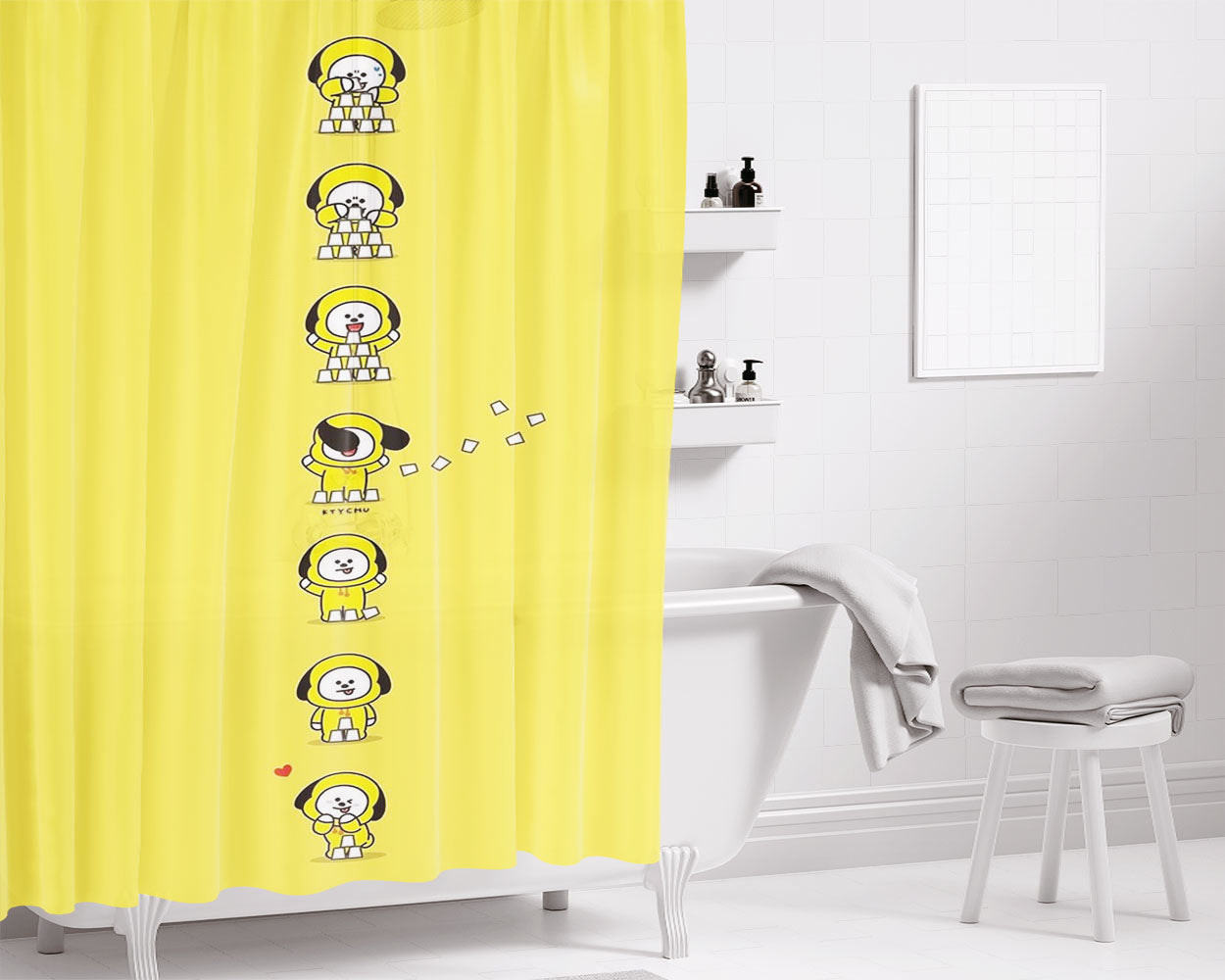 Cute Chimmy August Bathroom Shower Curtain Fabric Waterproof | 66 X 72 Inch
