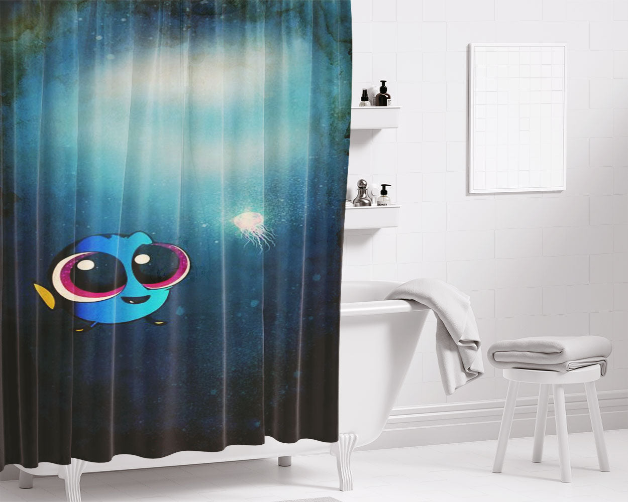 Cute Dory Bathroom Shower Curtain Fabric Waterproof | 66 X 72 Inch