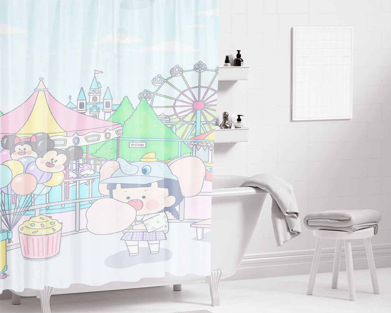Cute Festival Pastel August Bathroom Shower Curtain Fabric Waterproof | 66 X 72 Inch