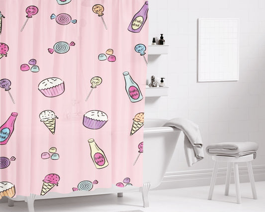 Cute Girly Bathroom Shower Curtain Fabric Waterproof