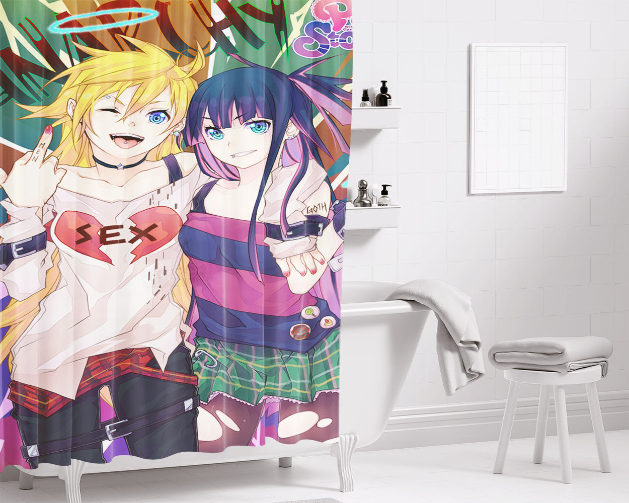 D Rock City Panty And Stocking With Garterbelt Bathroom Shower Curtain Fabric Waterproof | 66 X 72 Inch
