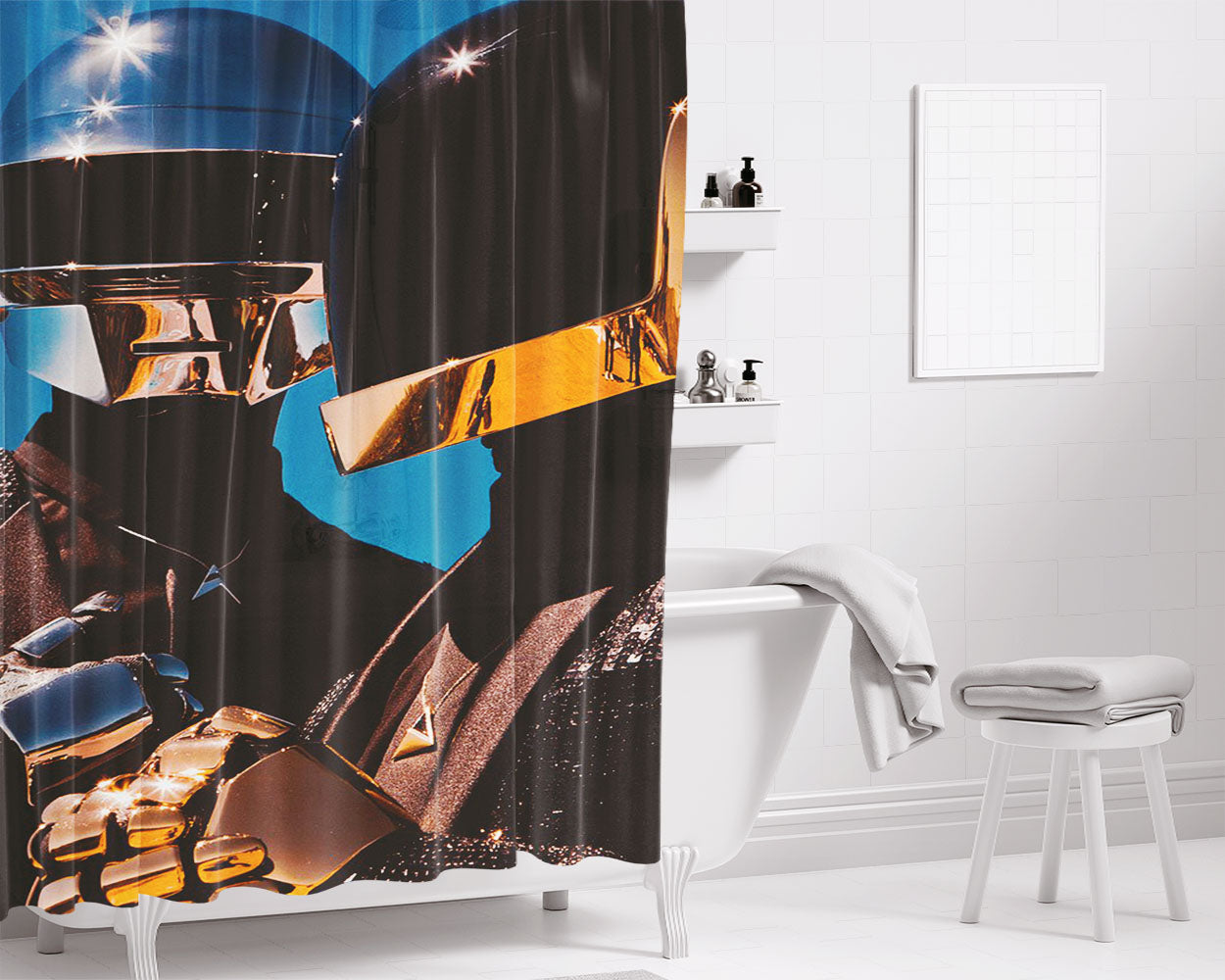 Daftpunk Blue Skyes Bathroom Shower Curtain Fabric Waterproof | 66 X 72 Inch
