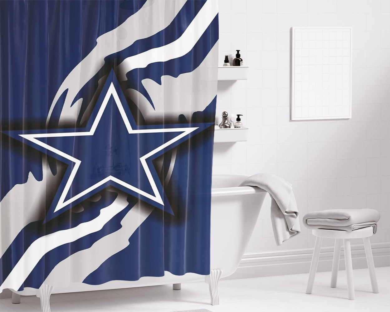 Dallas Cowboys Blue Star Bathroom Shower Curtain Fabric Waterproof | 66 X 72 Inch