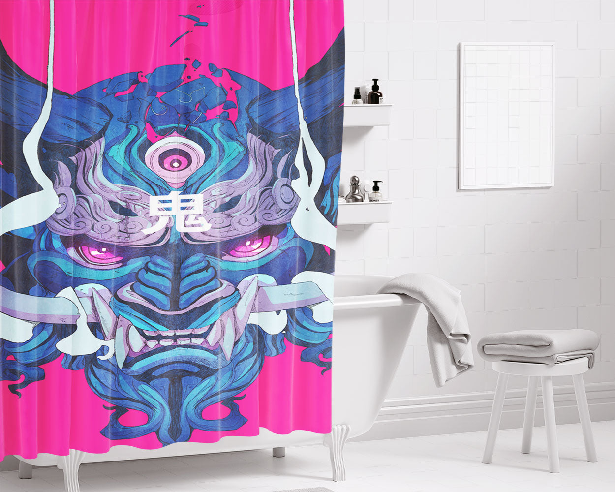 Oni Mask Bathroom Shower Curtain Fabric Waterproof | 66 X 72 Inch