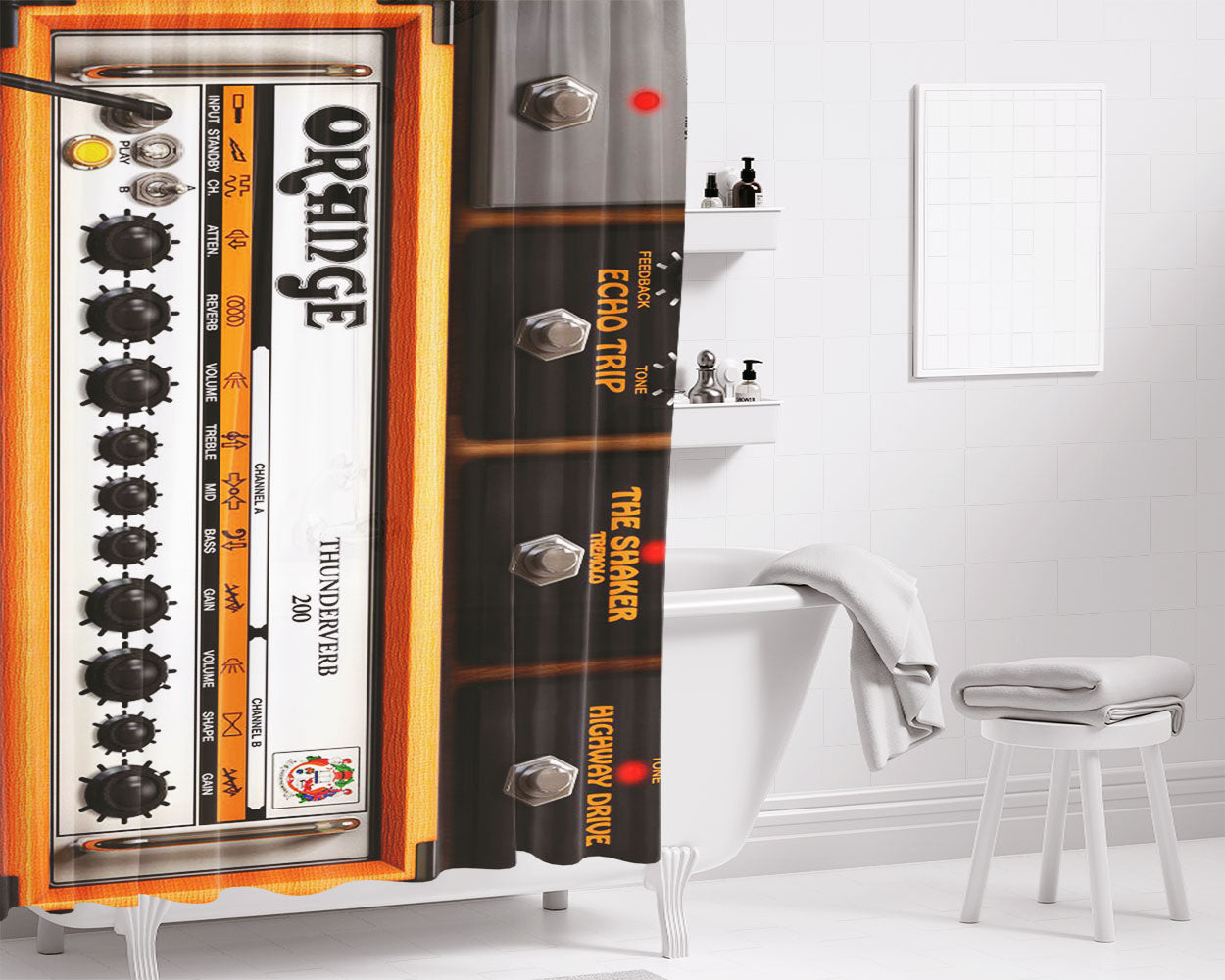 Orange Amplifier With Mixer Design Bathroom Shower Curtain Fabric Waterproof | 66 X 72 Inch