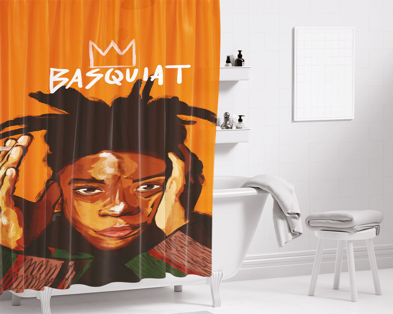 Orange Basquiat Bathroom Shower Curtain Fabric Waterproof | 66 X 72 Inch