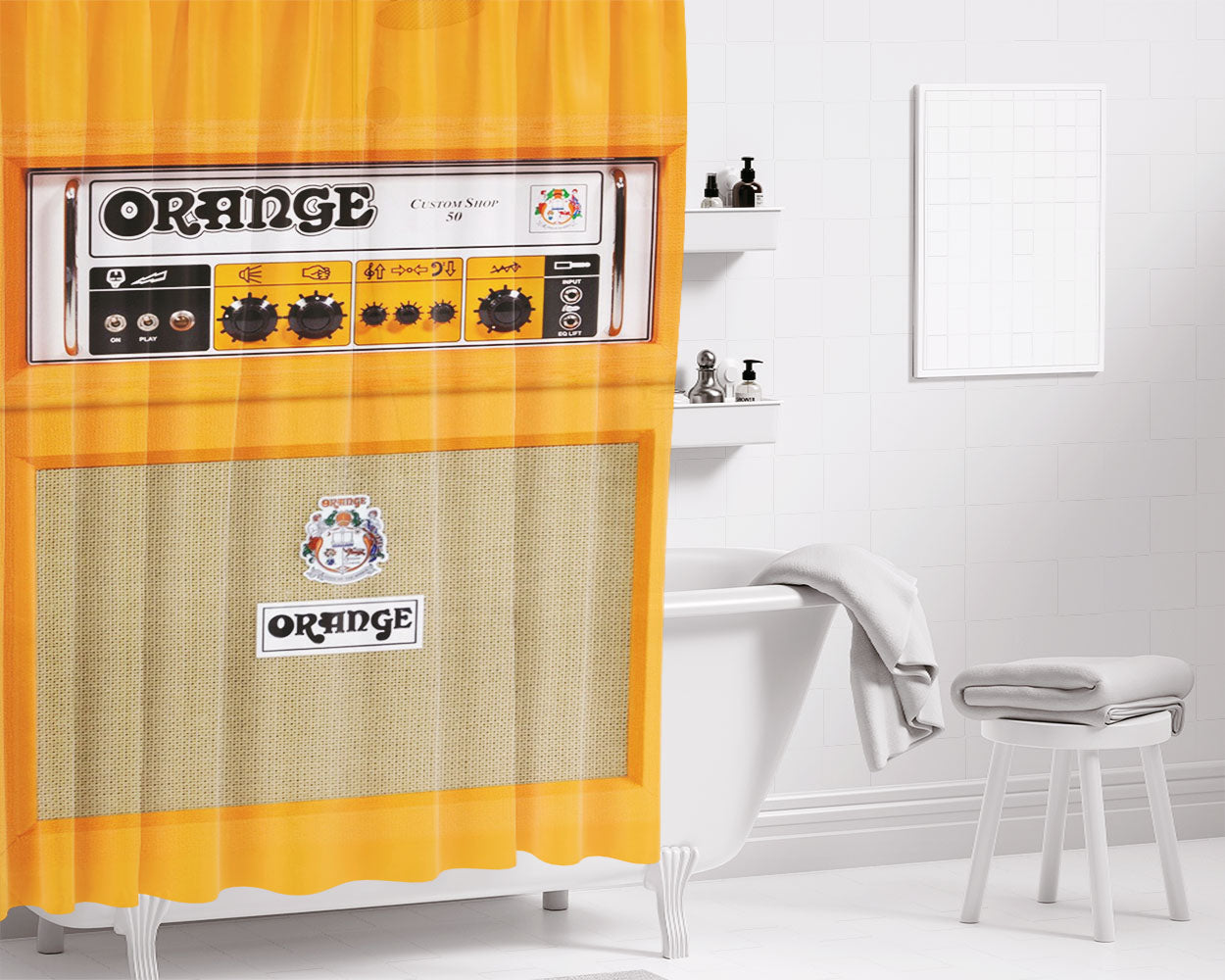 Orange Color Amplifier Amp Bathroom Shower Curtain Fabric Waterproof | 66 X 72 Inch