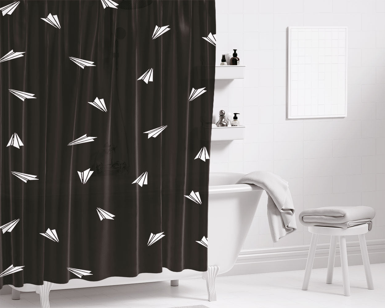 Origami Paper Plane Bathroom Shower Curtain Fabric Waterproof | 66 X 72 Inch