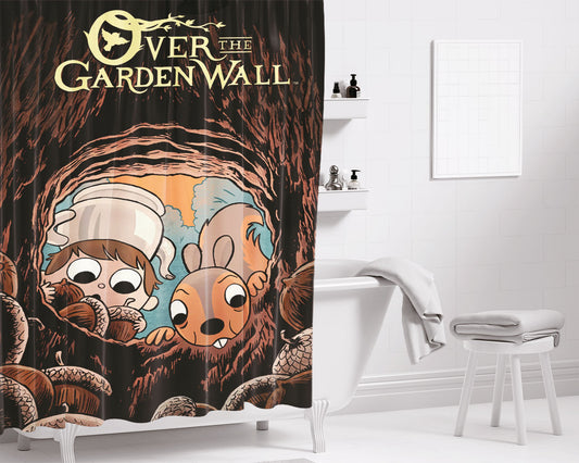 Over The Garden Wall Squirrel And Walnuts Bathroom Shower Curtain Fabric Waterproof