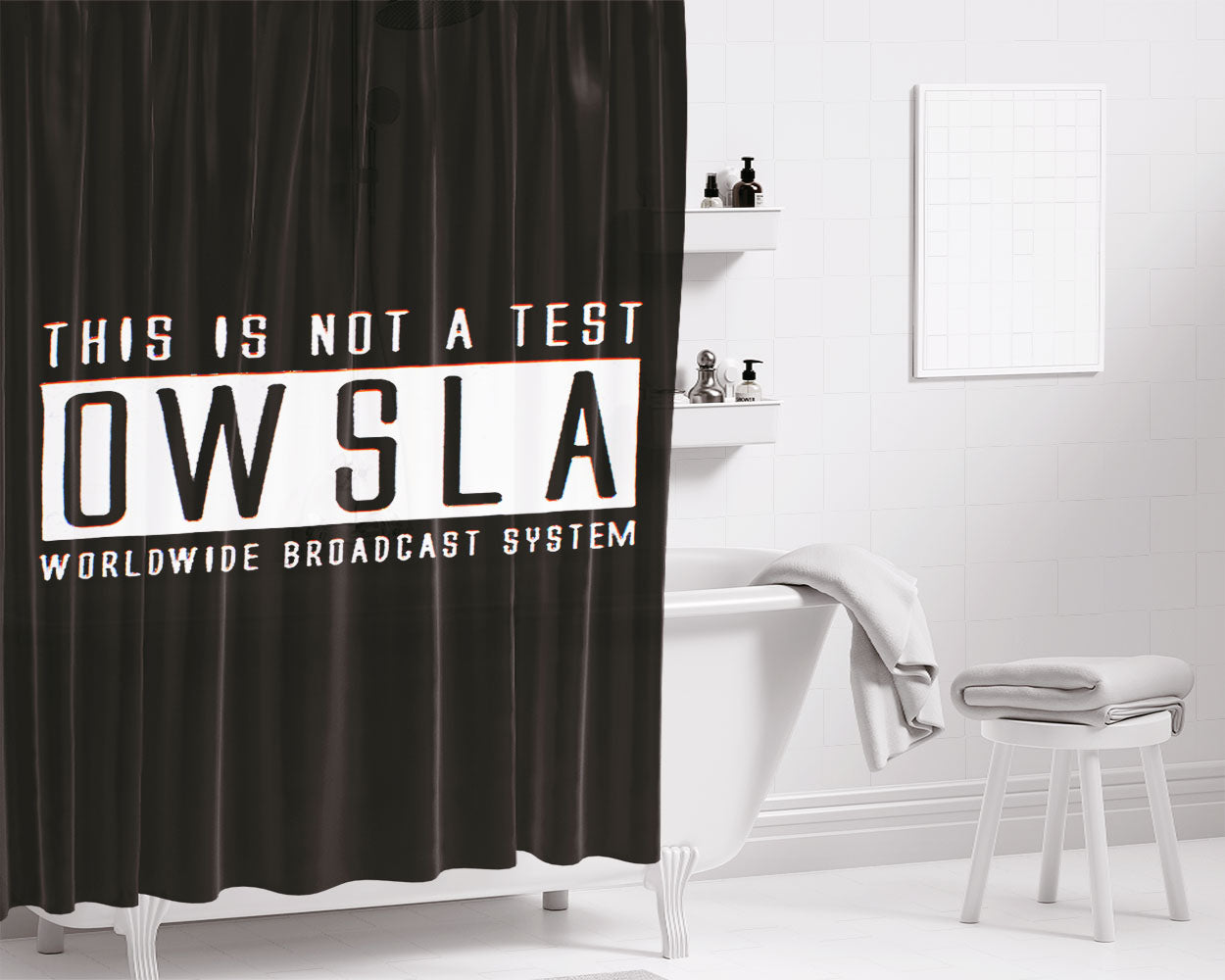Owsla Worldwide Broadcast System Bathroom Shower Curtain Fabric Waterproof | 66 X 72 Inch