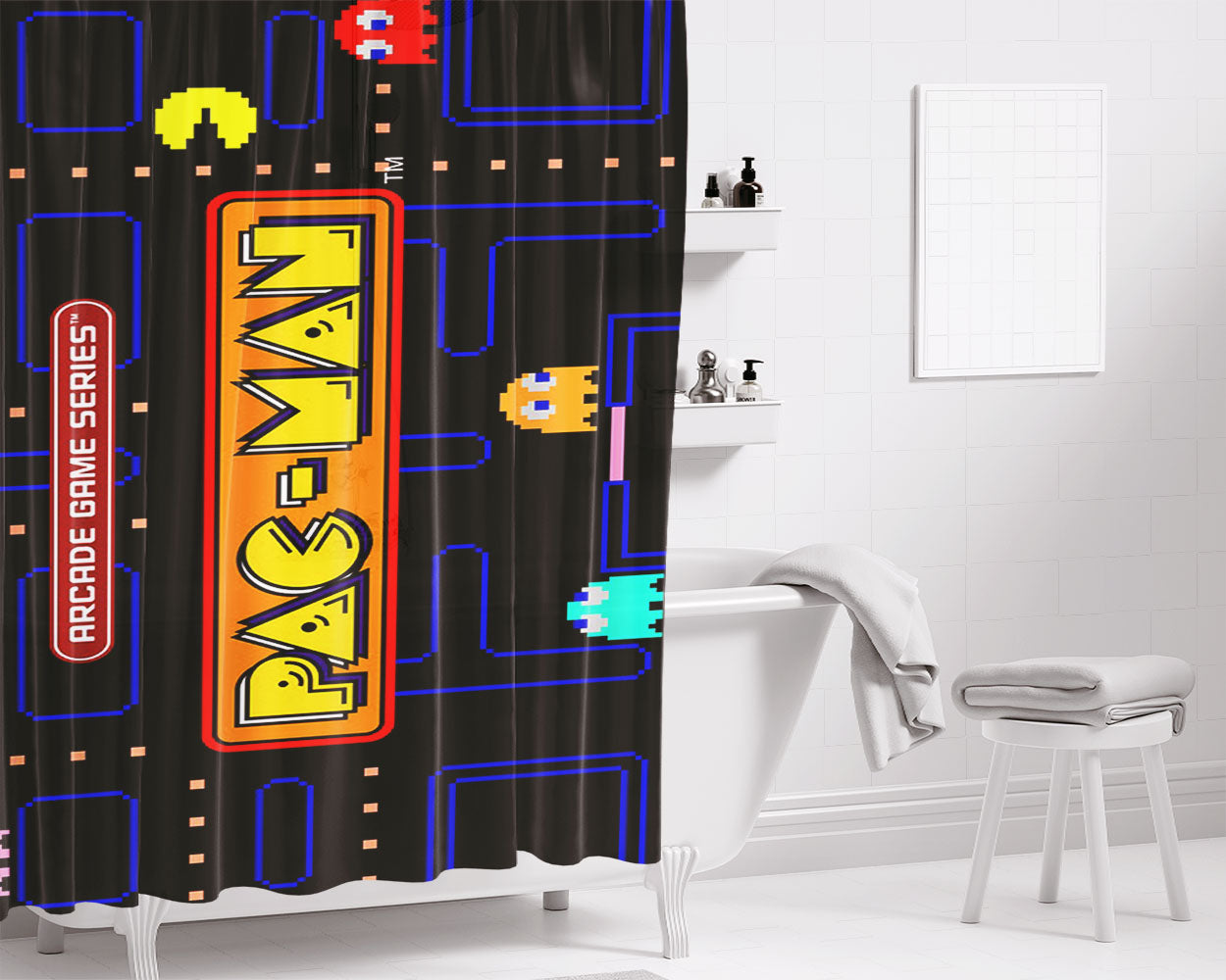 Pacman And Xbox One Bathroom Shower Curtain Fabric Waterproof | 66 X 72 Inch