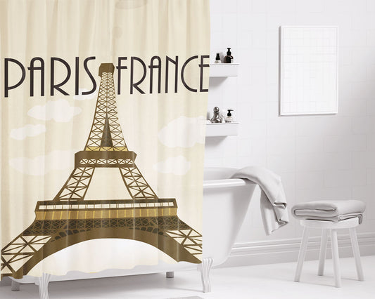 Paris France Bathroom Shower Curtain Fabric Waterproof