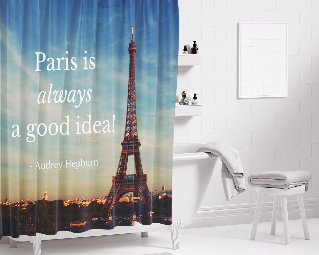 Paris Is Always A Good Idea Hepburn Bathroom Shower Curtain Fabric Waterproof | 66 X 72 Inch