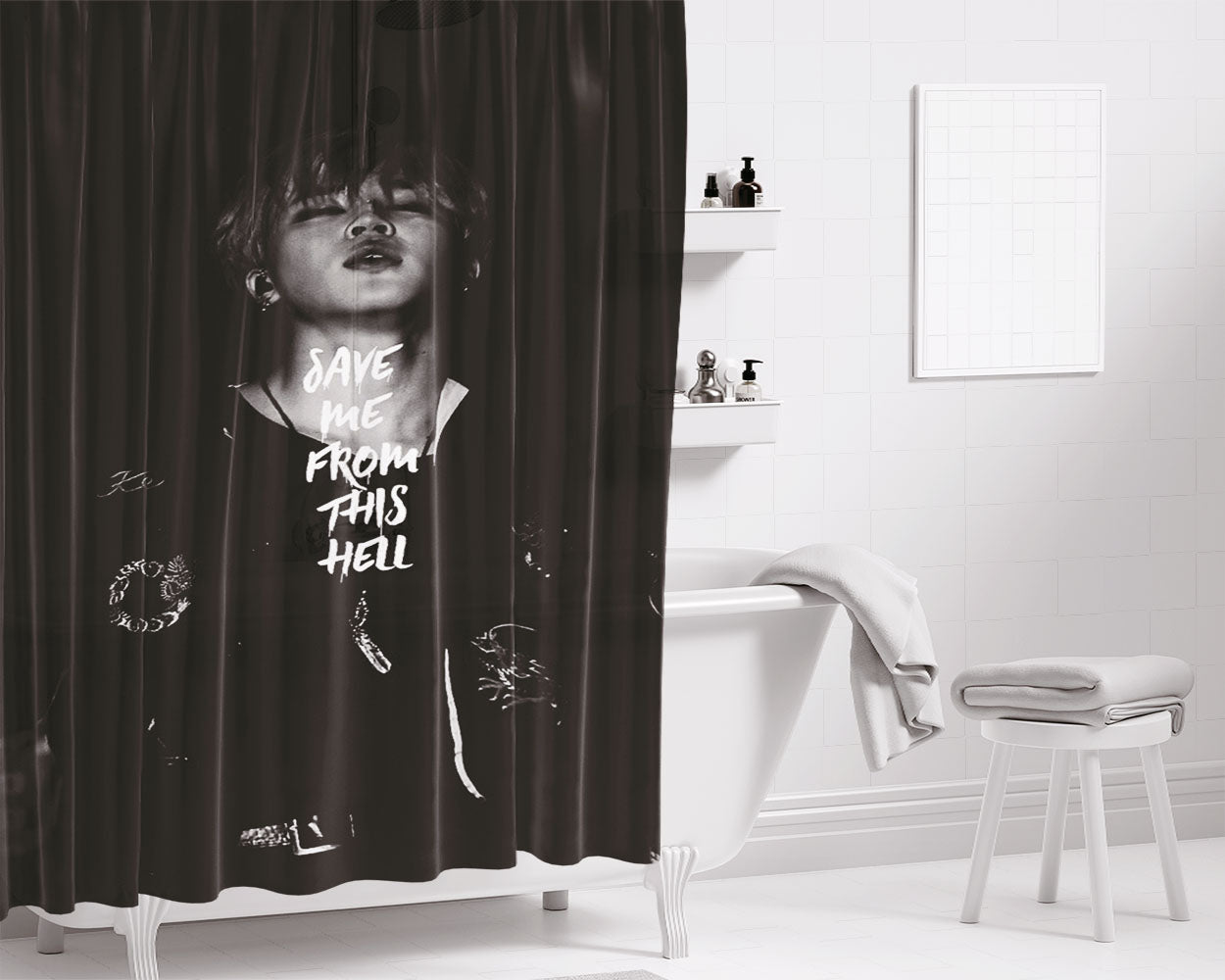 Park Jimin Save Me From This Hell August Bathroom Shower Curtain Fabric Waterproof | 66 X 72 Inch