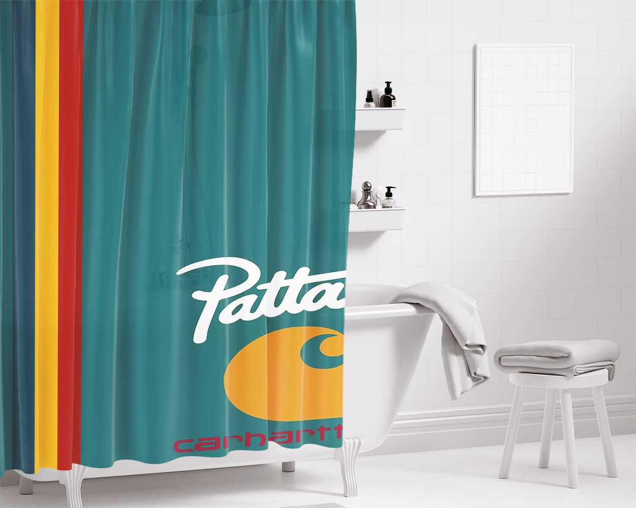 Patta Carhartt Logo Bathroom Shower Curtain Fabric Waterproof | 66 X 72 Inch