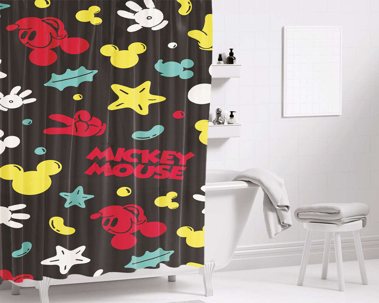 Pattern Mickey Mouse Bathroom Shower Curtain Fabric Waterproof | 66 X 72 Inch
