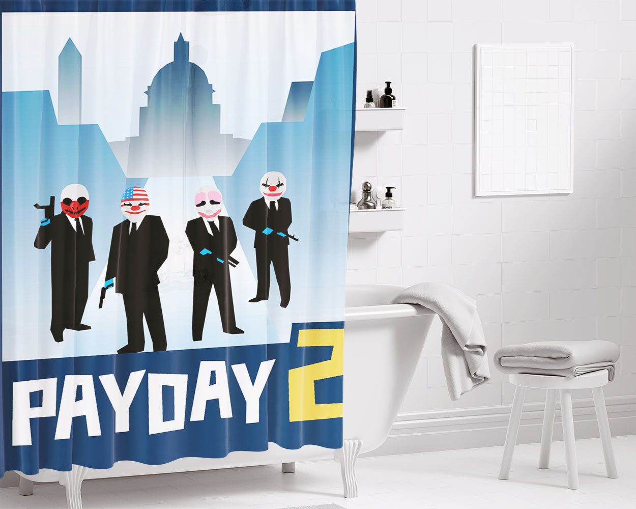 Payday 2 Squad Bathroom Shower Curtain Fabric Waterproof | 66 X 72 Inch