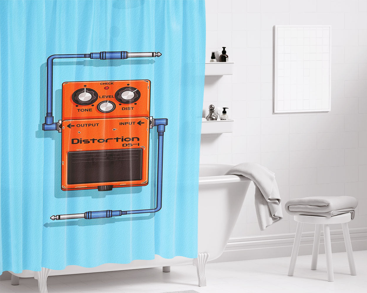 Pedal Effect For Guitar Distortion Bathroom Shower Curtain Fabric Waterproof | 66 X 72 Inch