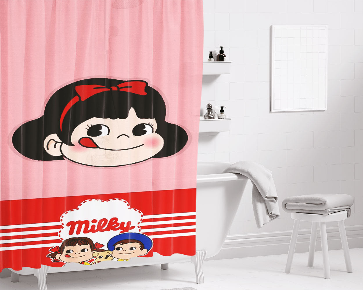 Peko Chan Milky Bathroom Shower Curtain Fabric Waterproof | 66 X 72 Inch