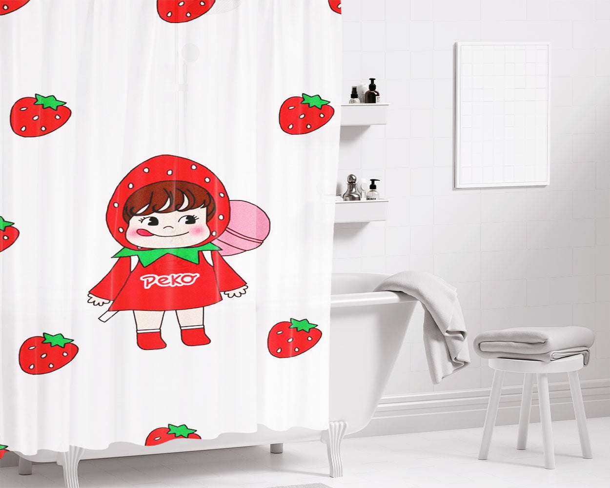 Peko Strawberry Chan Bathroom Shower Curtain Fabric Waterproof | 66 X 72 Inch