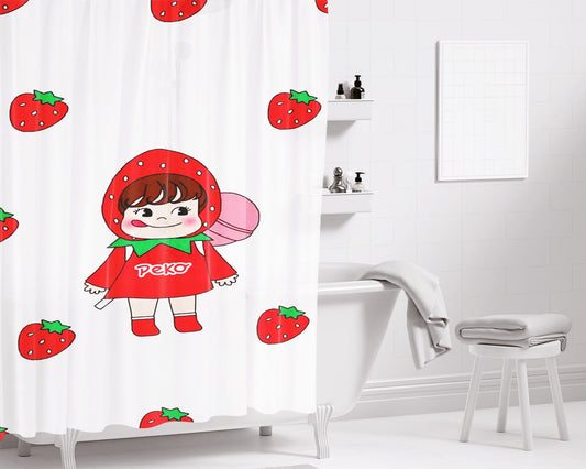 Peko Strawberry Chan Bathroom Shower Curtain Fabric Waterproof