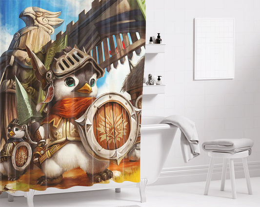 Penguin Knight Bathroom Shower Curtain Fabric Waterproof