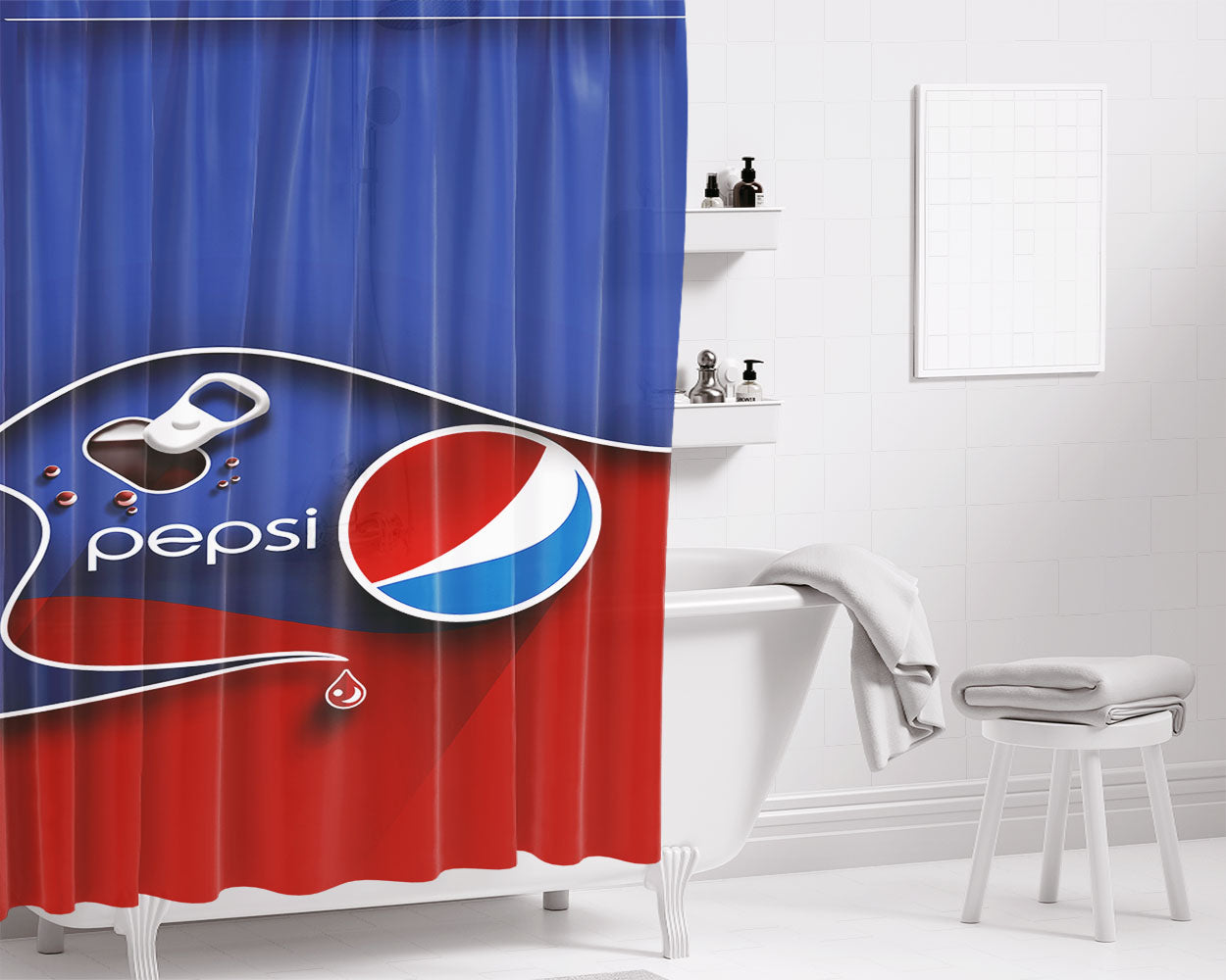 Pepsi Cans Logo Bathroom Shower Curtain Fabric Waterproof | 66 X 72 Inch