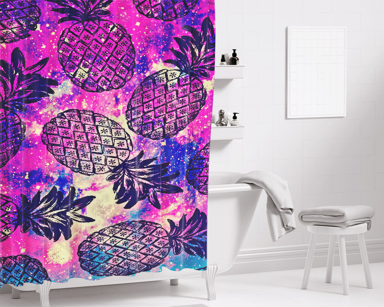 Perfect Pineapple Galaxy August Bathroom Shower Curtain Fabric Waterproof | 66 X 72 Inch