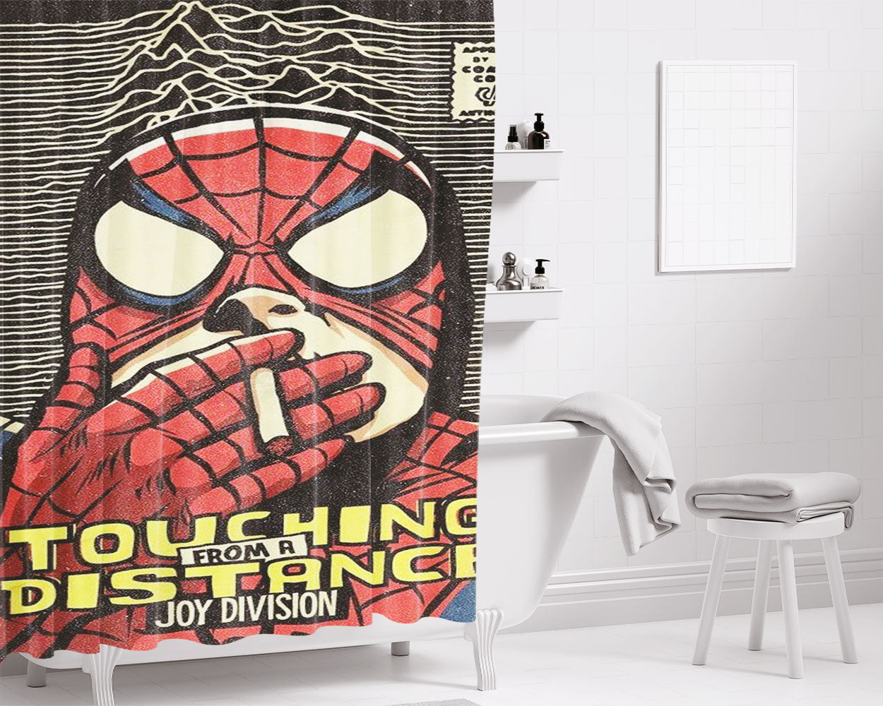 Peter Parker Spidey Smoke Joint Division Illustration Bathroom Shower Curtain Fabric Waterproof | 66 X 72 Inch