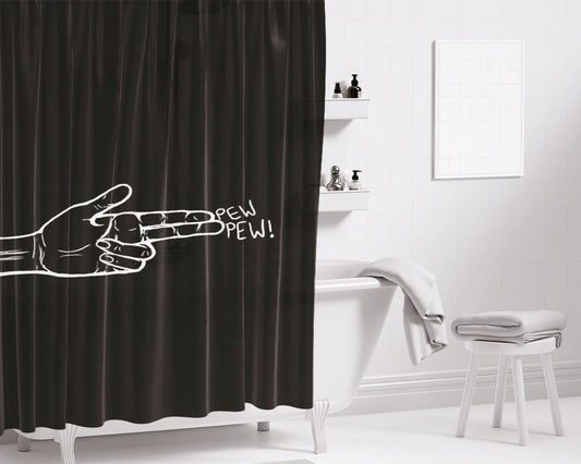 Pew Pew Finger Bathroom Shower Curtain Fabric Waterproof
