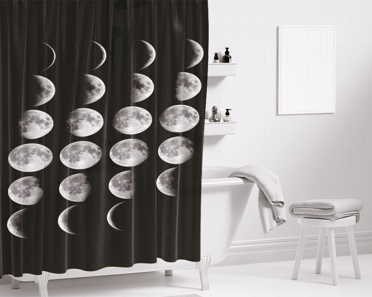 Phases Of The Moon Art Bathroom Shower Curtain Fabric Waterproof | 66 X 72 Inch