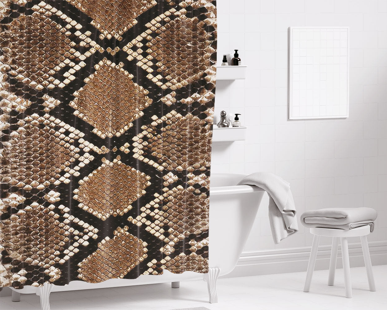 Phyton Snake Skin Texture Pattern Style Bathroom Shower Curtain Fabric Waterproof | 66 X 72 Inch