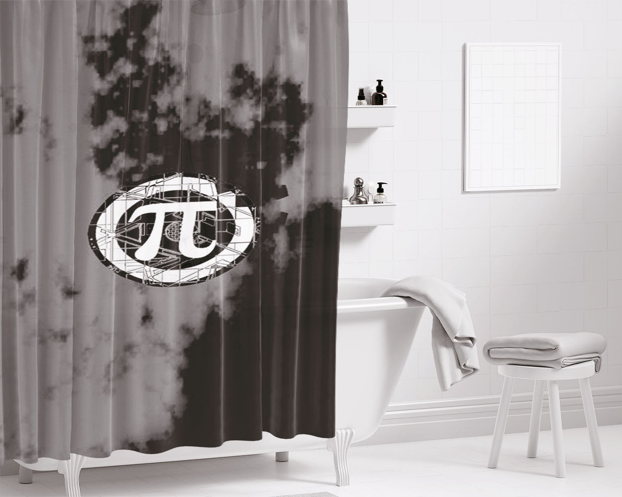 Pi Day Black White Wallpaper Bathroom Shower Curtain Fabric Waterproof | 66 X 72 Inch