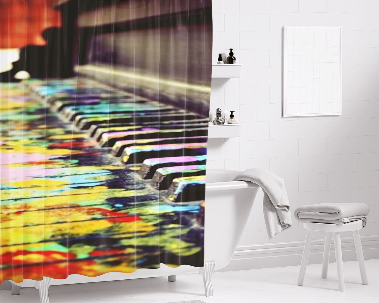 Piano Art Bathroom Shower Curtain Fabric Waterproof | 66 X 72 Inch