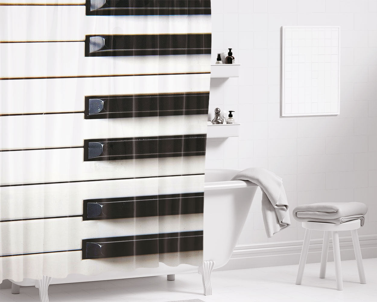 Piano Keyboard Bathroom Shower Curtain Fabric Waterproof | 66 X 72 Inch