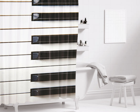 Piano Keyboard Bathroom Shower Curtain Fabric Waterproof