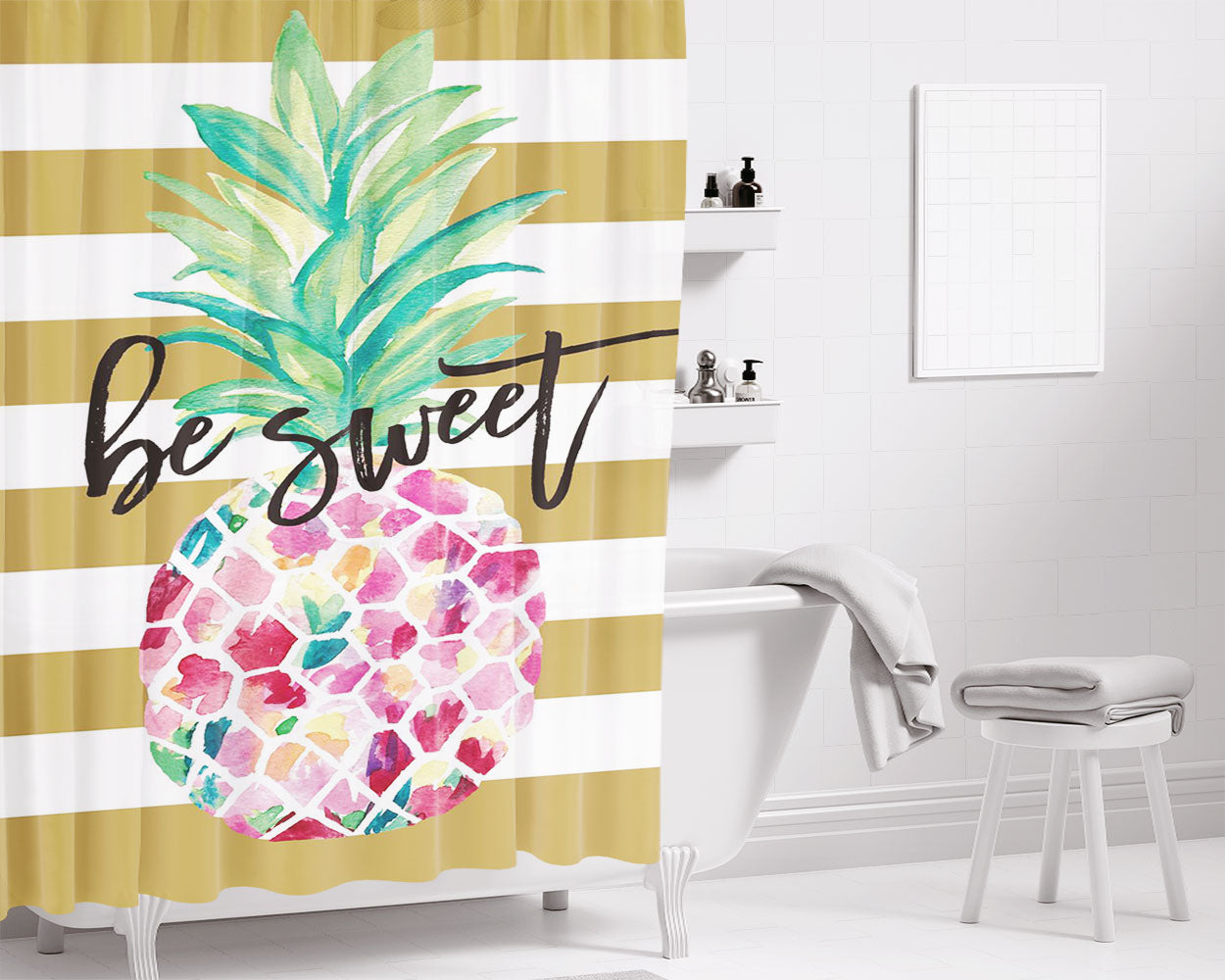 Pineapple Be Sweet August Bathroom Shower Curtain Fabric Waterproof | 66 X 72 Inch