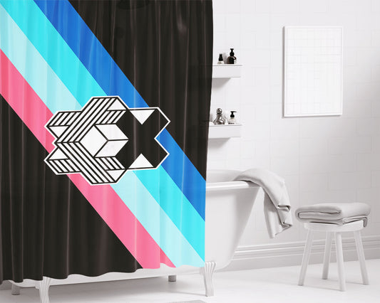 Pink Dolphin Promo Cube Bathroom Shower Curtain Fabric Waterproof
